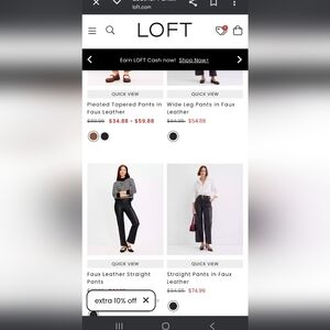 LOFT Black Straigh Leg Faux Leather Pants